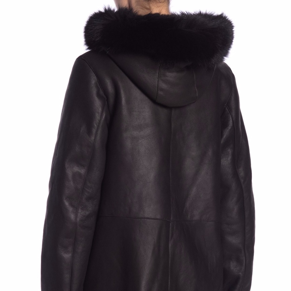 BLUE DUCK Fox Fur-Trim Sheepskin Hooded Jacket - Picture 4 of 15